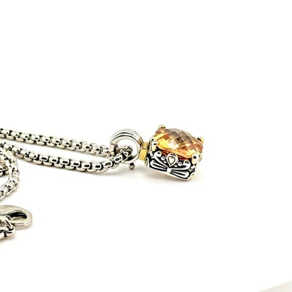 Facet Cut 20 Carat Citrine Color CZ Silver Tone Filigree Pendant Necklace - Picture 7 of 9